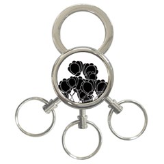 Black Flowers 3-ring Key Chains