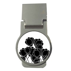 Black Flowers Money Clips (round)  by Valentinaart