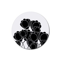 Black Flowers Rubber Coaster (round) 