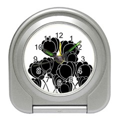 Black Flowers Travel Alarm Clocks