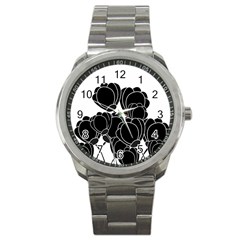 Black Flowers Sport Metal Watch by Valentinaart