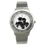 Black flowers Stainless Steel Watch Front