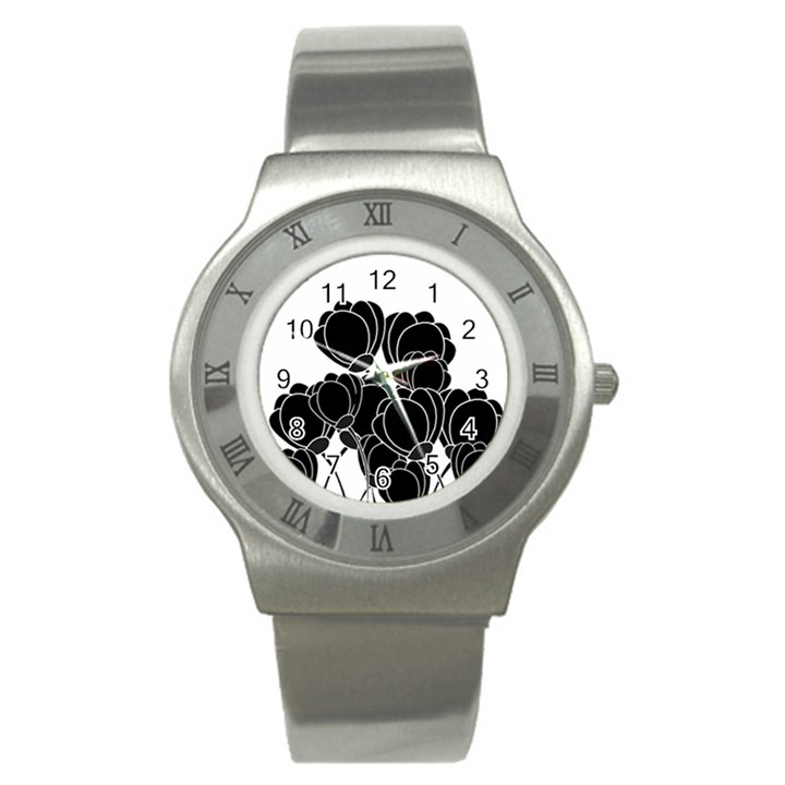 Black flowers Stainless Steel Watch