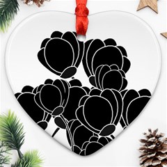 Black Flowers Heart Ornament (2 Sides)