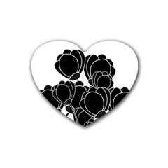 Black Flowers Heart Coaster (4 Pack) 