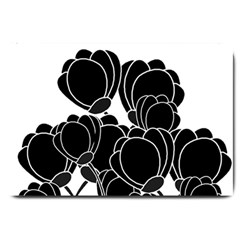 Black Flowers Large Doormat  by Valentinaart