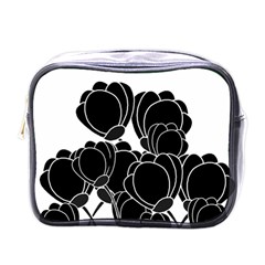 Black Flowers Mini Toiletries Bags by Valentinaart