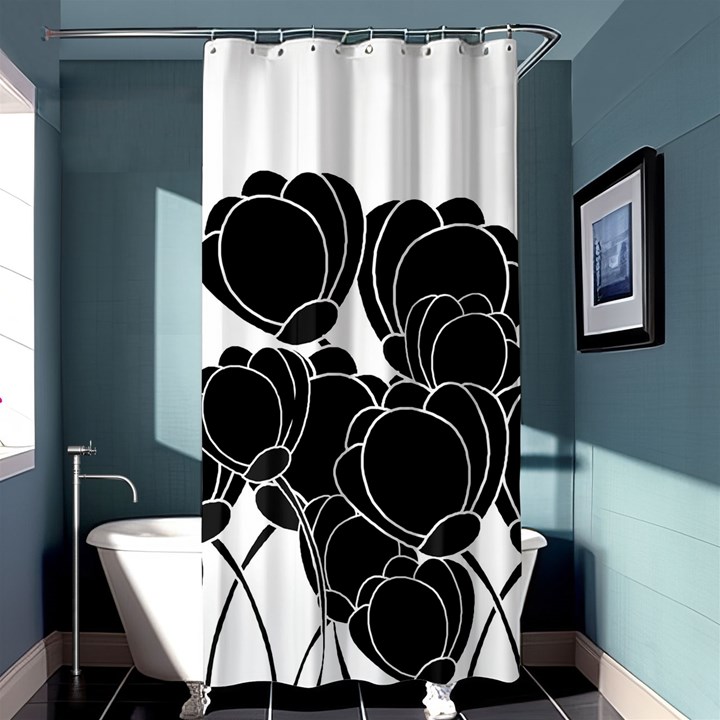 Black flowers Shower Curtain 36  x 72  (Stall) 