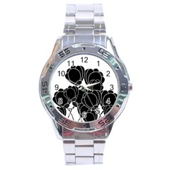 Black Flowers Stainless Steel Analogue Watch