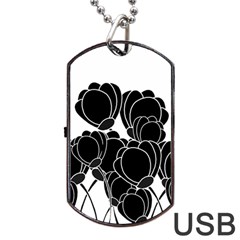 Black Flowers Dog Tag Usb Flash (one Side)