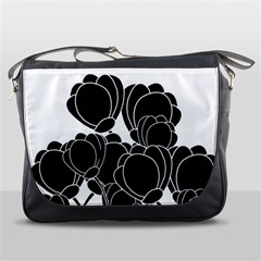 Black Flowers Messenger Bags