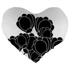 Black Flowers Large 19  Premium Heart Shape Cushions by Valentinaart