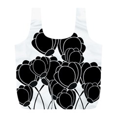 Black Flowers Full Print Recycle Bags (l) 