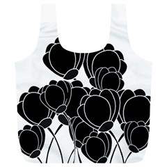 Black Flowers Full Print Recycle Bags (l)  by Valentinaart