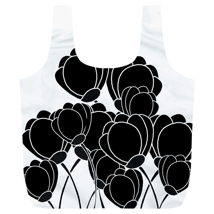 Black flowers Full Print Recycle Bags (L) 