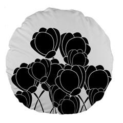 Black Flowers Large 18  Premium Flano Round Cushions by Valentinaart