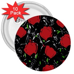 Red Roses 3  Buttons (10 Pack) 