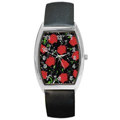 Red Roses Barrel Style Metal Watch