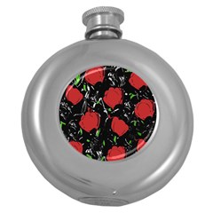 Red Roses Round Hip Flask (5 Oz) by Valentinaart