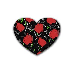 Red Roses Rubber Coaster (heart)  by Valentinaart