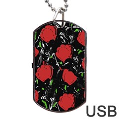 Red Roses Dog Tag Usb Flash (one Side) by Valentinaart