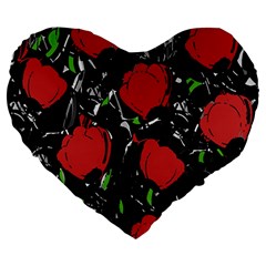 Red Roses Large 19  Premium Heart Shape Cushions