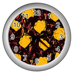 Yellow Roses  Wall Clocks (silver)  by Valentinaart