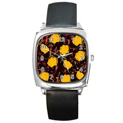 Yellow Roses  Square Metal Watch