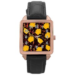 Yellow Roses  Rose Gold Leather Watch 