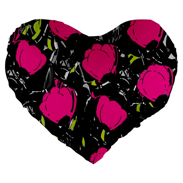 Pink roses  Large 19  Premium Heart Shape Cushions