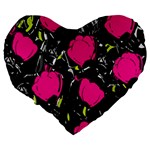 Pink roses  Large 19  Premium Heart Shape Cushions Back