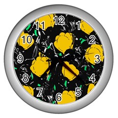 Yellow Roses 2 Wall Clocks (silver)  by Valentinaart