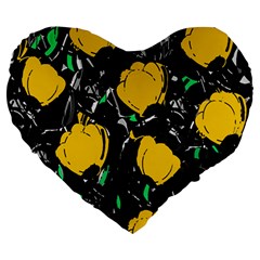 Yellow Roses 2 Large 19  Premium Heart Shape Cushions