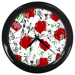 Red Roses 2 Wall Clocks (black)