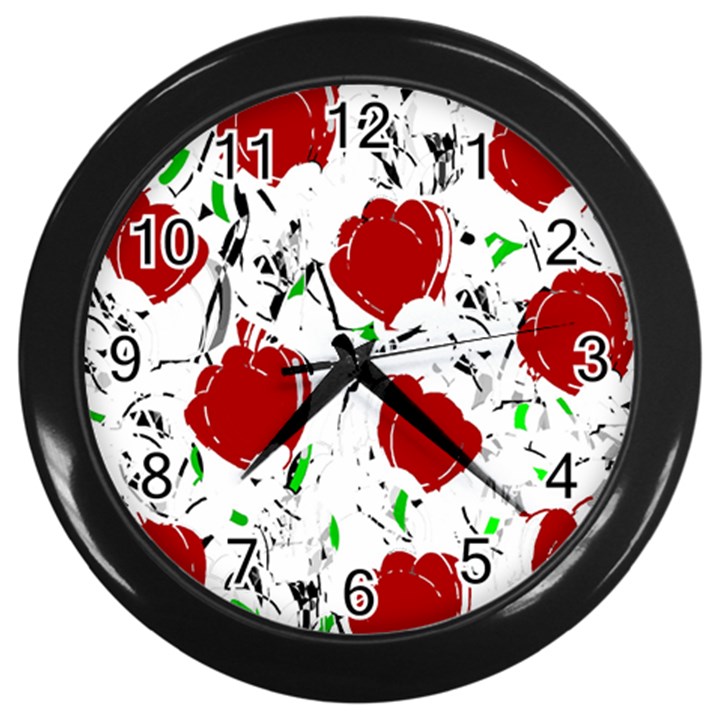 Red roses 2 Wall Clocks (Black)