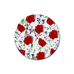 Red Roses 2 Rubber Coaster (round)  by Valentinaart