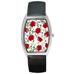 Red Roses 2 Barrel Style Metal Watch