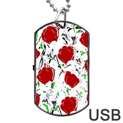 Red Roses 2 Dog Tag Usb Flash (two Sides) 