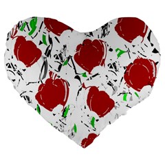 Red Roses 2 Large 19  Premium Heart Shape Cushions