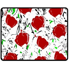 Red Roses 2 Double Sided Fleece Blanket (medium)  by Valentinaart