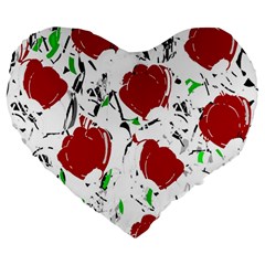 Red Roses 2 Large 19  Premium Flano Heart Shape Cushions