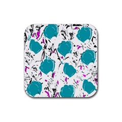 Cyan Roses Rubber Coaster (square)  by Valentinaart