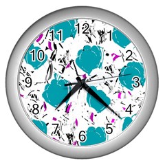 Cyan Roses Wall Clocks (silver) 