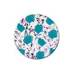 Cyan Roses Rubber Round Coaster (4 Pack) 