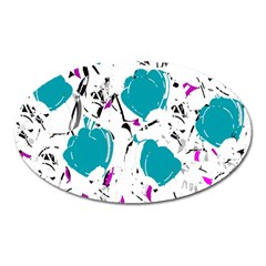 Cyan Roses Oval Magnet by Valentinaart