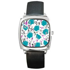 Cyan Roses Square Metal Watch by Valentinaart