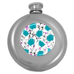 Cyan Roses Round Hip Flask (5 Oz)