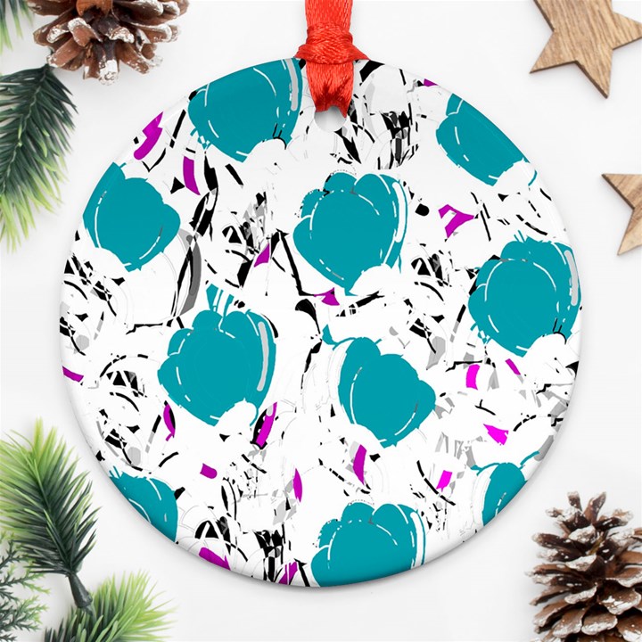 Cyan roses Round Ornament (Two Sides) 