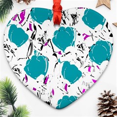 Cyan Roses Heart Ornament (2 Sides)