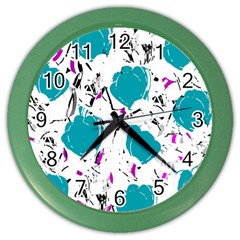 Cyan Roses Color Wall Clocks